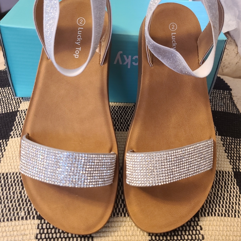 Kids Girls Silver Strap Bling Sandals